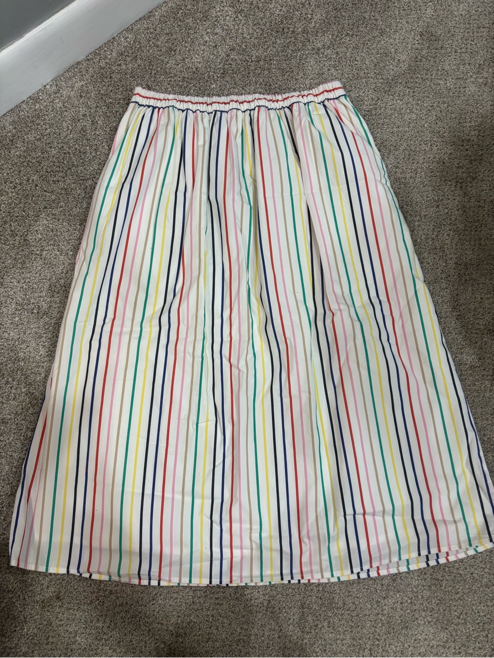 J Crew Factory Rainbow Stripe Button Front Poplin Midi Skirt Multicolored Size S - Picture 10 of 13